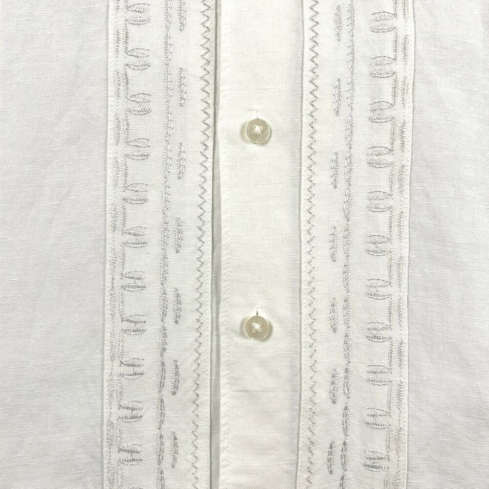 Cubavera Linen Blend Embroidered Short Sleeve Guayabera Shirt White Size L - Picture 7 of 9